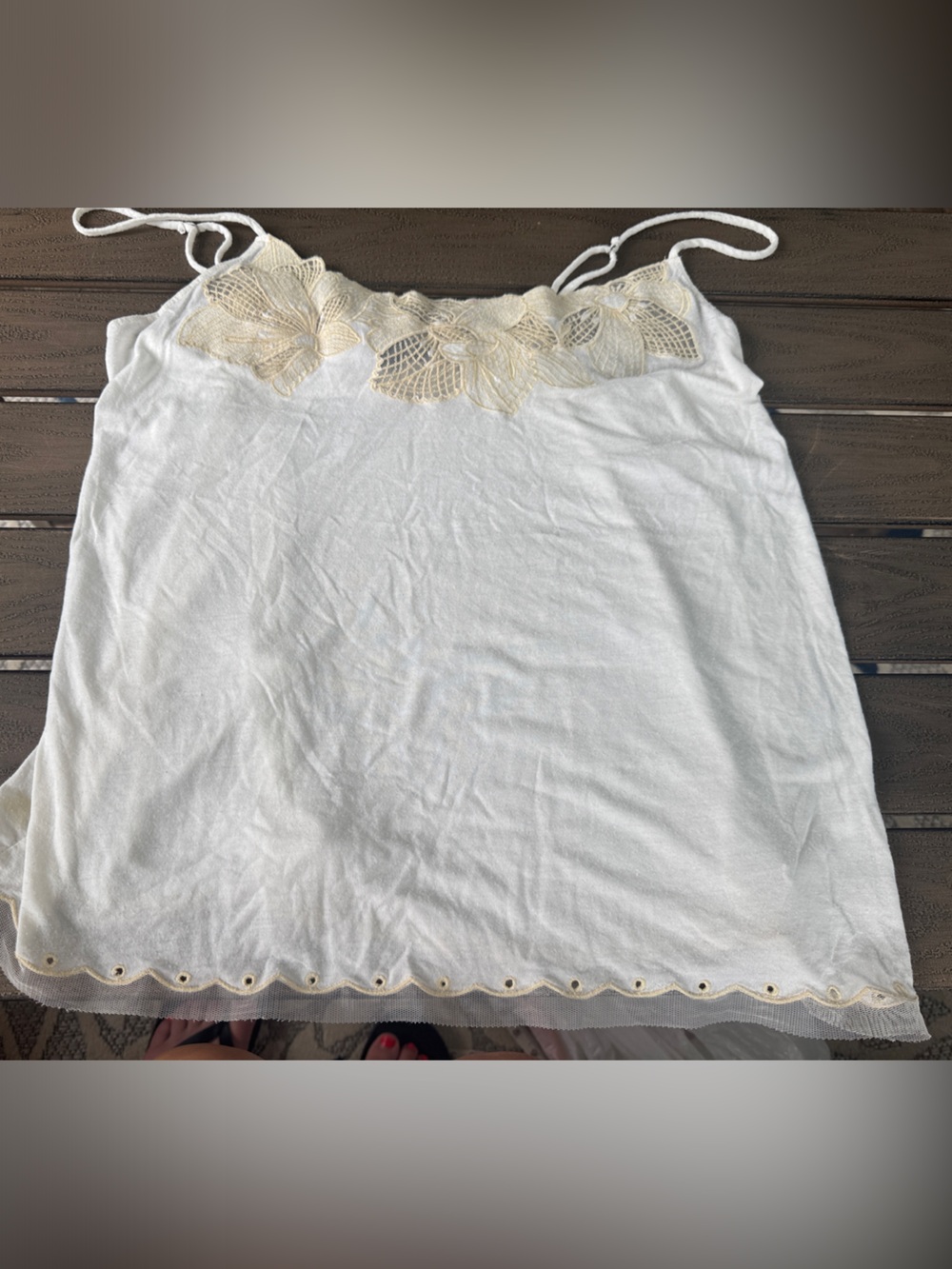 American Eagle Outfitters White Camisole with Cream Lace Trim